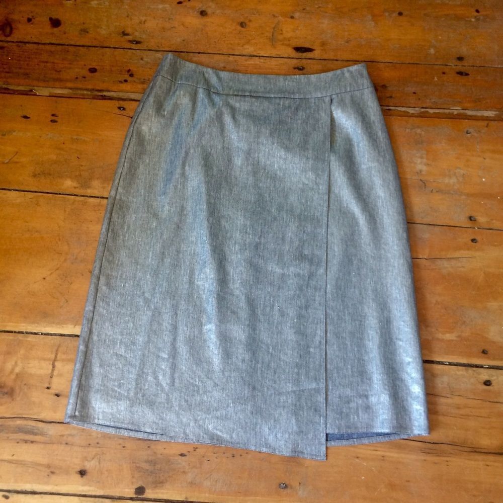 Silver metallic faux wrap skirt